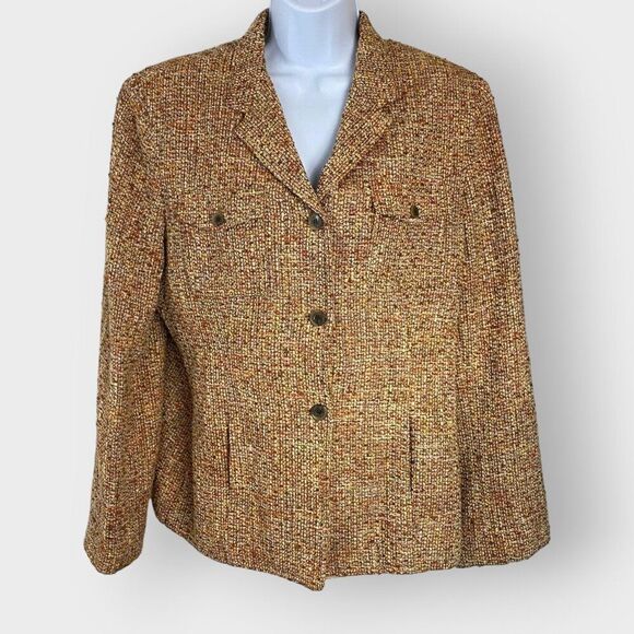 Jones New York Womens Boucle Tweed Blazer | 14 | Orange | Button Up | Vented - Picture 2 of 10